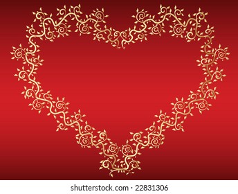 vector golden ribbon heart red background