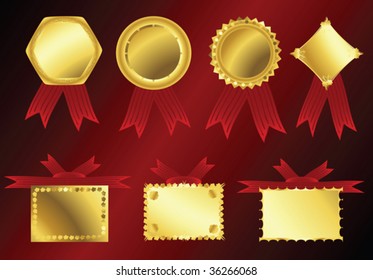 Vector golden ribbons on red velvet background