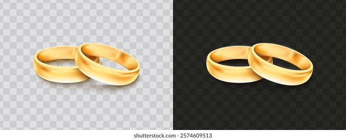 Vector golden ring. Two shiny wedding rings. Isolated. Eps10 illustration. Realistic 3d icon design.