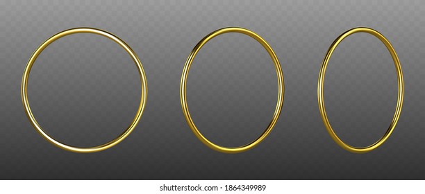 Vector golden rings isolated on transparent background. Golden decorative design elements