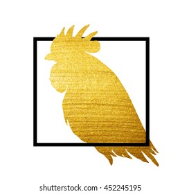 Vector golden rooster isolated on white background. Chinese calendar for the year of golden rooster 2017. Rooster golden silhouette