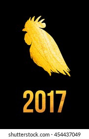 Vector golden rooster on black background. Chinese calendar for the year of golden rooster 2017. Rooster golden silhouette