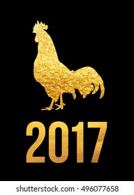 Vector golden rooster on black background. Chinese calendar for the year of golden rooster 2017. Rooster golden silhouette