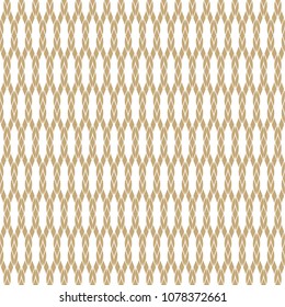 Vector golden rope seamless pattern. White and gold geometric nautical texture with mesh, fishnet, weave, knitting, grid, lattice, fabric. Simple abstract repeat background. Elegant decorative design