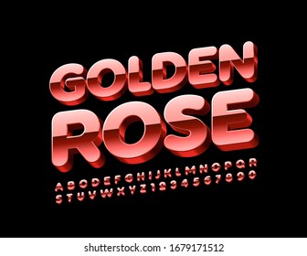Vector Golden Rose Alphabet Letters and Numbers. 3D Metallic Font