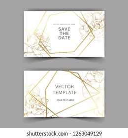Vektor Goldene Rose Blumen auf der Karte. Hochzeit Hintergrund Karte goldenen Kristall Rand. Vielen Dank, rsvp, Einladung elegante Karte Illustration Grafiksatz Banner. Gravierte Druckfarben.