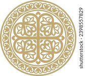 Vector golden round ancient Byzantine ornament. Classical circle of the Eastern Roman Empire, Greece. Pattern motifs of Constantinople.
