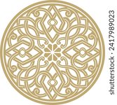 Vector golden round ancient Byzantine ornament. Classical circle of the Eastern Roman Empire, Greece. Pattern motifs of Constantinople.
