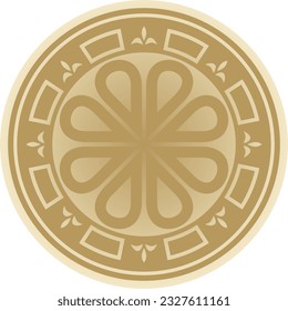 Vector golden round ancient Byzantine ornament. Classical circle of the Eastern Roman Empire, Greece. Pattern motifs of Constantinople.
