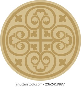 Vector golden round ancient Byzantine ornament. Classical circle of the Eastern Roman Empire, Greece. Pattern motifs of Constantinople.
