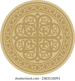 Vector golden round ancient Byzantine ornament. Classical circle of the Eastern Roman Empire, Greece. Pattern motifs of Constantinople.
