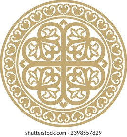Vector golden round ancient Byzantine ornament. Classical circle of the Eastern Roman Empire, Greece. Pattern motifs of Constantinople.
