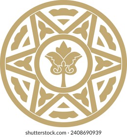 Vector golden round ancient Byzantine ornament. Classical circle of the Eastern Roman Empire, Greece. Pattern motifs of Constantinople.
