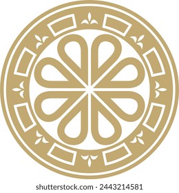 Vector golden round ancient Byzantine ornament. Classical circle of the Eastern Roman Empire, Greece. Pattern motifs of Constantinople.
