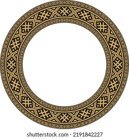 Vector golden round belarusian national ornament frame. Ethnic pattern circle of Slavic peoples, Russian, Ukrainian, Serb, Pole, Bulgarian. Cross stitch template