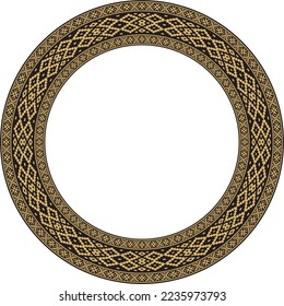 Vector golden round belarusian national ornament frame. Ethnic pattern circle of Slavic peoples, Russian, Ukrainian, Serb, Pole, Bulgarian. Cross stitch template