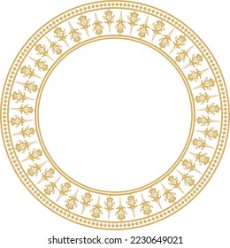 Vector golden round byzantine ornament. Circle, border, frame of ancient Greece and Eastern Roman Empire. Decoration of the Russian Orthodox Church.
