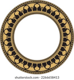 Vector golden round Egyptian border. Circle ornament of ancient Africa. Pattern of lotus flowers and sun.
