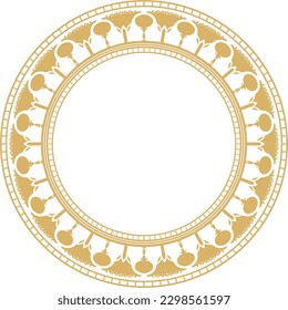 Vector golden round Egyptian border. Circle ornament of ancient Africa. Pattern of lotus flowers and sun.
