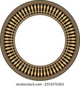 Vector golden round Egyptian border. Circle ornament of ancient Africa. Pattern of lotus flowers and sun.