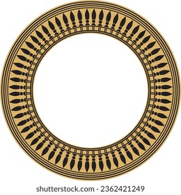 Vector golden round Egyptian border. Circle ornament of ancient Africa. Pattern of lotus flowers and sun.