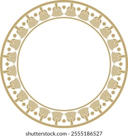 Vector golden round Egyptian ornament. Circle, frame, ring of ancient Egypt.Pattern of lotus flowers and sun
