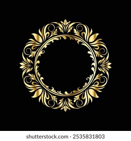 Vector golden round frame with floral ornament. Elegant element for design in Eastern style, place for text. Floral golden border. Lace illustration for invitations and greeting cards.

