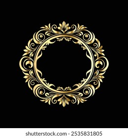 Vector golden round frame with floral ornament. Elegant element for design in Eastern style, place for text. Floral golden border. Lace illustration for invitations and greeting cards.
