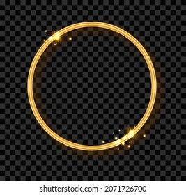Marco redondo de oro vectorial. Banner de círculo brillante. Aislado sobre fondo negro transparente.