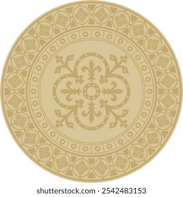 Vector golden round gothic ornament. Medieval European circle, ring, border. Classic pattern of the Germans, Angles, Saxons, Franks.
