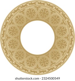 Vector golden round Kazakh national ornament. Ethnic pattern of the peoples of the Great Steppe, Mongols, Kyrgyz, Kalmyks, Buryats. circle, frame border.
