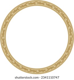 Vector golden round Kazakh national ornament. Ethnic pattern of the peoples of the Great Steppe, Mongols, Kyrgyz, Kalmyks, Buryats. circle, frame border.
