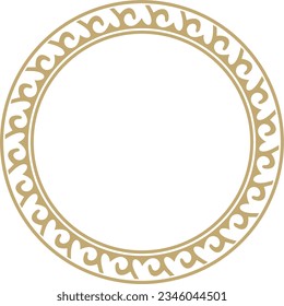 Vector golden round Kazakh national ornament. Ethnic pattern of the peoples of the Great Steppe, Mongols, Kyrgyz, Kalmyks, 
Buryats. circle, frame border.