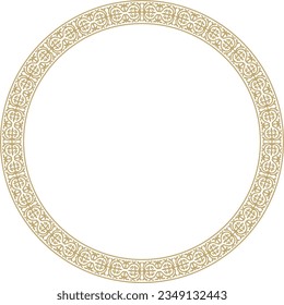 Vector golden round Kazakh national ornament. Ethnic pattern of the peoples of the Great Steppe, Mongols, Kyrgyz, Kalmyks, 
Buryats. circle, frame border.