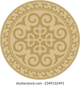 Vector golden round Kazakh national ornament. Ethnic pattern of the peoples of the Great Steppe, Mongols, Kyrgyz, Kalmyks, 
Buryats. circle, frame border.