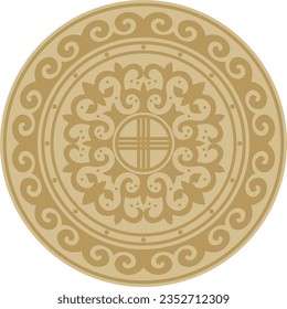 Vector golden round Kazakh national ornament. Ethnic pattern of the peoples of the Great Steppe, Mongols, Kyrgyz, Kalmyks, 
Buryats. circle, frame border.