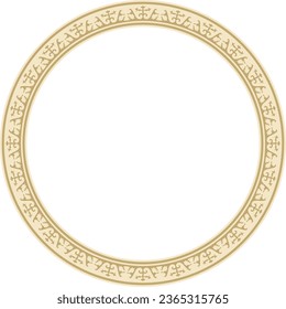 Vector golden round Kazakh national ornament. Ethnic pattern of the peoples of the Great Steppe, Mongols, Kyrgyz, Kalmyks, 
Buryats. circle, frame border.