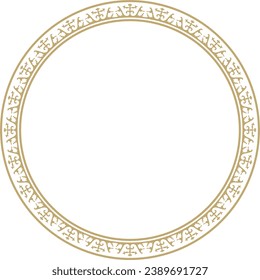 Vector golden round Kazakh national ornament. Ethnic pattern of the peoples of the Great Steppe, Mongols, Kyrgyz, Kalmyks, 
Buryats. circle, frame border.