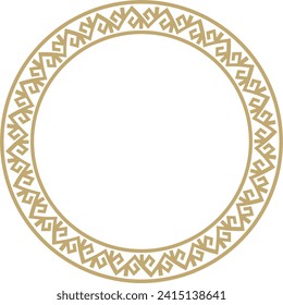 Vector golden round Kazakh national ornament. Ethnic pattern of the peoples of the Great Steppe, Mongols, Kyrgyz, Kalmyks, 
Buryats. circle, frame border.