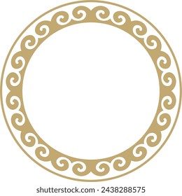 Vector golden round Kazakh national ornament. Ethnic pattern of the peoples of the Great Steppe, Mongols, Kyrgyz, Kalmyks, Buryats. circle, frame border.
