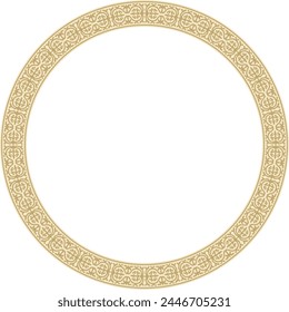 Vector golden round Kazakh national ornament. Ethnic pattern of the peoples of the Great Steppe, Mongols, Kyrgyz, Kalmyks, 
Buryats. circle, frame border.