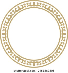 Vector golden round Kazakh national ornament. Ethnic pattern of the peoples of the Great Steppe, Mongols, Kyrgyz, Kalmyks, Buryats. circle, frame border.
