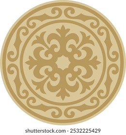 Vector golden round Kazakh national ornament. Ethnic pattern of the peoples of the Great Steppe, Mongols, Kyrgyz, Kalmyks, 
Buryats. circle, frame border.