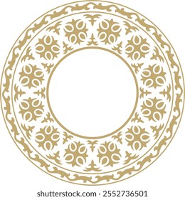 Vector golden round Kazakh national ornament. Ethnic pattern of the peoples of the Great Steppe, Mongols, Kyrgyz, Kalmyks, Buryats. circle, frame border.
