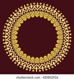Vector golden round lace frame. Greeting card with place for text