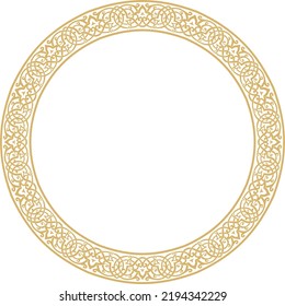 Vector golden round oriental ornament. Arabic patterned circle of Iran, Iraq, Turkey, Syria. Persian frame, border.
