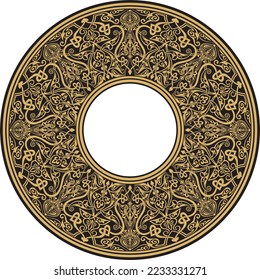 Vektor goldgelben runden orientalischen Ornament. Arabischer gemusterter Kreis aus Iran, Irak, Türkei, Syrien. Persischer Rahmen, Grenze.