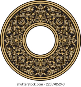 Vector golden round oriental ornament. Arabic patterned circle of Iran, Iraq, Turkey, Syria. Persian frame, border.
