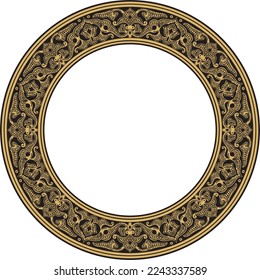 Vector golden round oriental ornament. Arabic patterned circle of Iran, Iraq, Turkey, Syria. Persian frame, border.