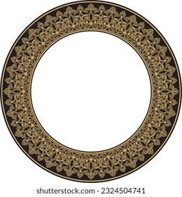 Vector golden round oriental ornament. Arabic patterned circle of Iran, Iraq, Turkey, Syria. Persian frame, border.